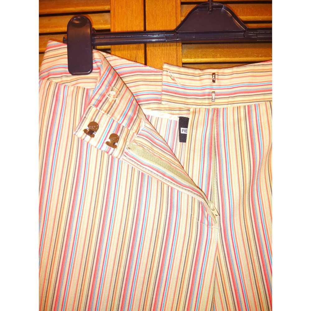 VTG Striped Wide Leg Cropped Capri Pants Womens 14 Multi Color Stretch Cuffs - Picture 5 of 11